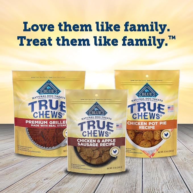 Blue Buffalo True Chews Dog Treats, Made in The USA with Natural Ingredients, Chicken and Apple Sausage Recipe, 12-oz Bag (Pack of 6)