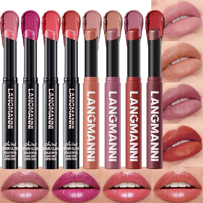 Jolilab 8Pcs Glitter Lip Kit - Velvet Matte & Nude Matte Lipstick + Glitter Lip Gloss/Glitter Lipstick High Pigmented Long-Lasting Waterproof Beauty Cosmetics Gift for Women Girls(SET E)