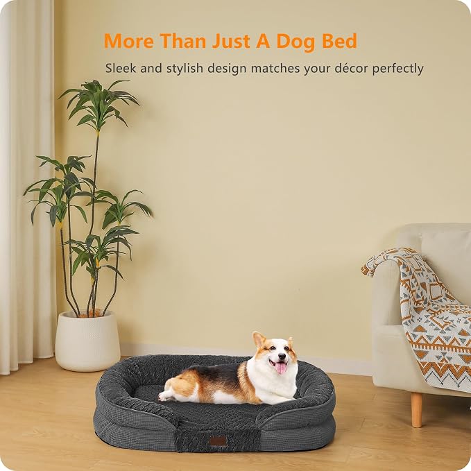 Dwanton Orthopedic Waterproof Medium Dog Bed Sofa, Gel Memory Foam, 36" | Egg-Crate Foam Dog Sofa, Washable Pet Bed with Four Sided Bolster Cushion, Removable Cover & Non-Slip Bottom, Dark Grey-1