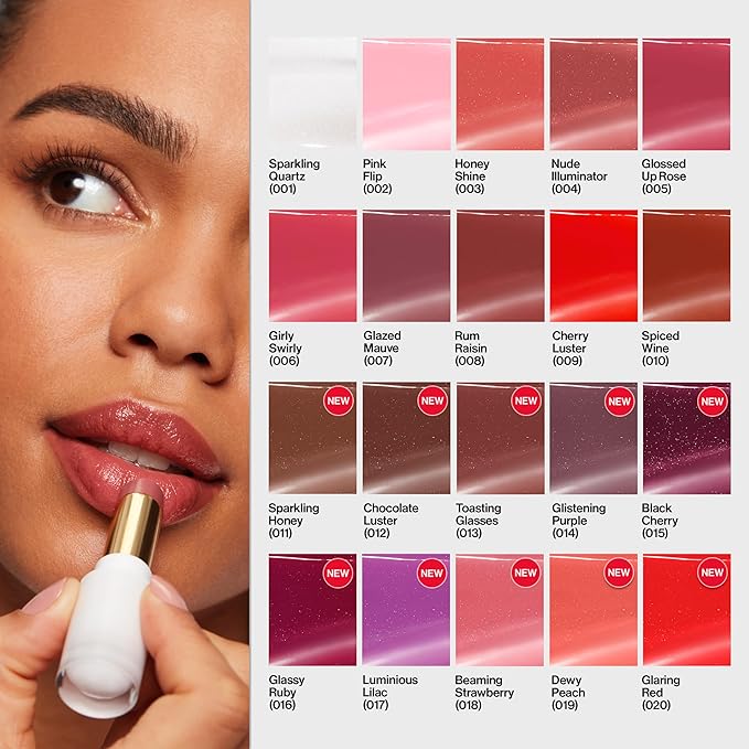REVLON Super Lustrous Glass Shine Balm, Hydrating Tinted Lip Balm with Hyaluronic Acid, Aloe & Rose Quartz, Light-Medium Red Lipstick, NEW Shade, 020 Glaring Red, 0.11 oz
