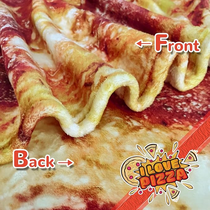 Bcareself Pizza Blanket 71 inches for Adult Kids, Double Sided Funny Realistic Food Pepperoni Pizzas Personalized Throw Blanket Novelty Christmas Birthday Gifts 300 GSM Soft Flannel Red
