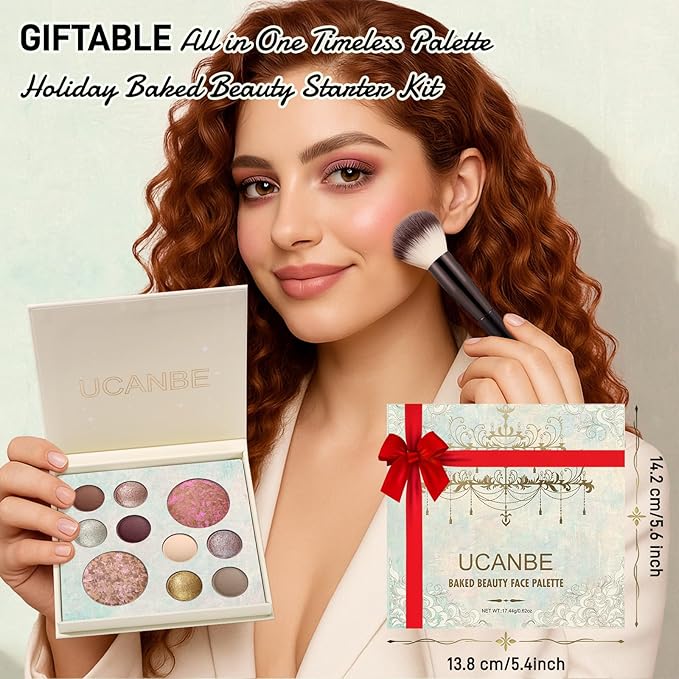 UCANBE Full Size Baked Makeup Palette Set - Includes Blush, Bronzer, 8 Eyeshadows and Brushes, Highly Pigmented All-in-One Face & Eye Compact Powder Beauty Gift Kit for Starter & Pros, Travel Friendly