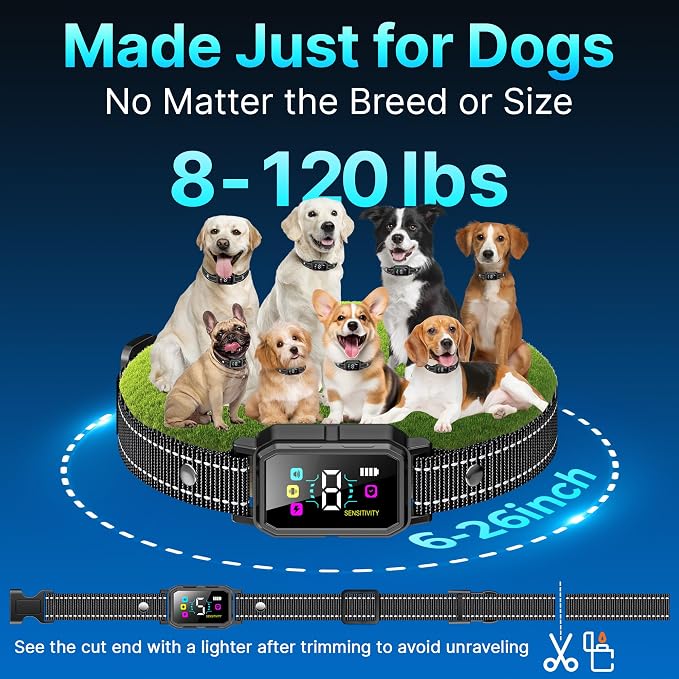 3-Pack Dog Bark Collar for Large Dog 8-120Lbs Medium Small Dog Barking Collar with 5 Adjustable Sensitivity Beep Vibration Harmless Shock Anti Bark Device
