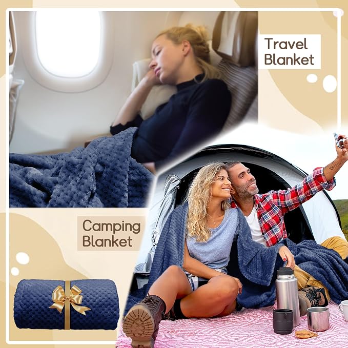 4 Pack Fleece Throw Blankets 50x60 Inches - 270 GSM Ultra Soft Plush Flannel for Bed Couch Sofa, Lightweight Warm 3D Waffle Texture, No Shedding No Pilling All Season Throw (Navy Blue)