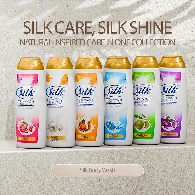 SILK Moisturizing Body Wash for Woman & Man - Daily Hydrating Shower Gel and Foaming Cleanser with Vitamin E and Glycerin, Rich Lather for Dry Skin Care, Shea Butter Scent, 16.9 Fl Oz