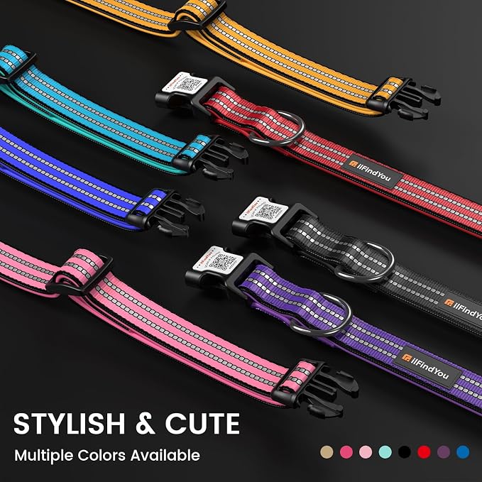 Personalized Dog Collar with QR Code Dog Tag, Orange S | Anti-lost, 1000D nylon, reflective, padded, XS-L(8"-24"), QR buckle shares lost pet profile, location alerts when scanned