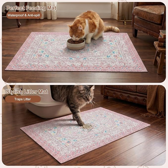 Glittme Cat Litter Mat, 24"x15" Non-Slip Washable Trapping Mat for Cats | Litter Trapping Mat With Thick PVC Coil To Catch Scatter, Soft On Paws And Waterproof Bottom To Protect Floors