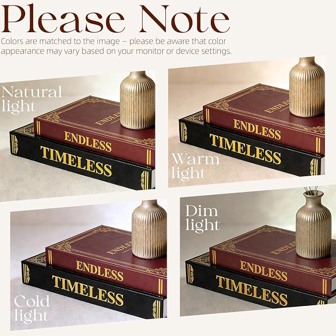 Vintage Decorative Book Storage Box Set of 2, Stylish Faux Leather Decorative Books, Fake Book Storage Box for Bookshelf, Coffee Table, Modern Home Decor, Black & Dark Brown
