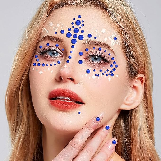 3555pcs Self Adhesive Face Gems for Makeup, Festival Jewels, Hair Gems, Rhinestone Stickers for Face, Eye, Makeup, Nail, Body, Crafts 5sheets (darkblue-3/4/5/6/8mm)