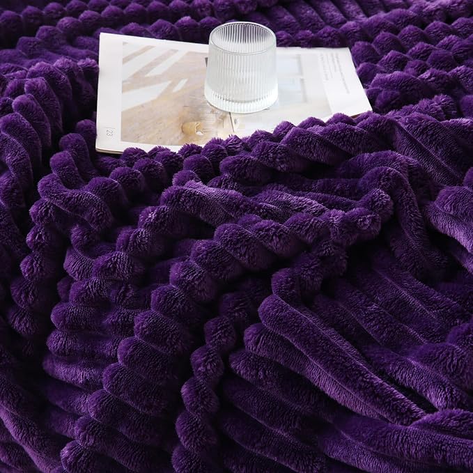 Deep Purple Throw Blanket for Couch Sofa 50x60 inches Striped Design | Fleece Blankets Room Home Decor Lightweight Plush Soft Cozy Gifts for Women Mom
