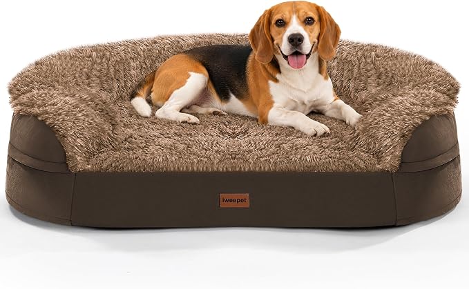 3.7 inch Thickened Orthopedic Dog Beds for Medium Dogs, Supportive Dog Sofa Bed with 28D Egg-Crate Foam, Removable Washable Plush Cover, Waterproof Lining, Half-Round Design for Puppy,Senior Dog