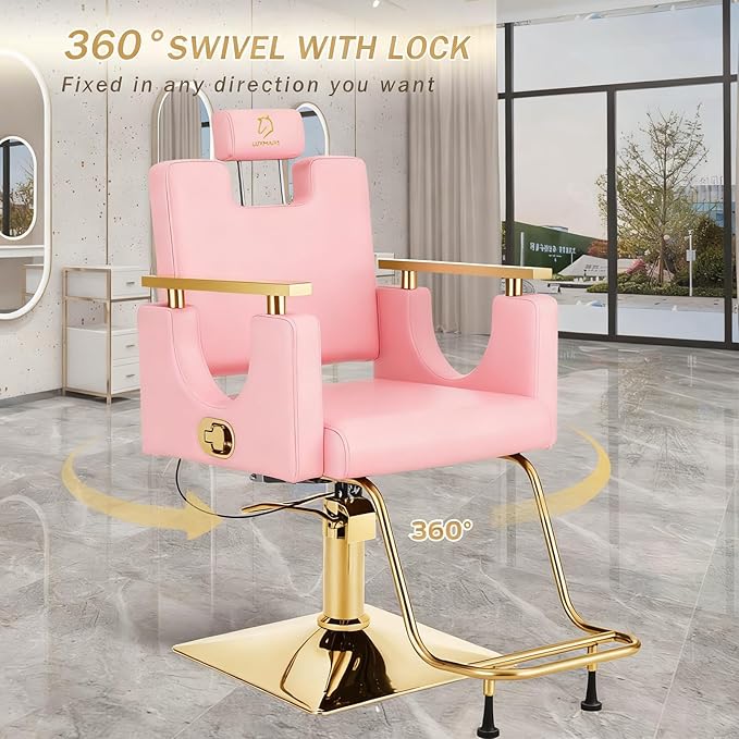 Heavy Duty Barber Chair, 360° Swivel Reclining Salon Chair for Hair Stylist, Height Adjustable Hydraulic Hairdressing Chair with Footrest for Barber Shop, Beauty Salon, Hairdressers