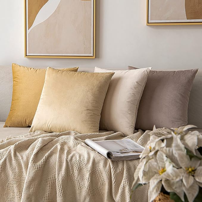 MIULEE 12x20 Inch Lumbar Velvet Throw Pillow Covers Beige | Pack of 2 Soft Solid Decorative Pillow Covers, Modern Luxury Home Decor, for Chair Couch Sofa Bedroom Livingroom