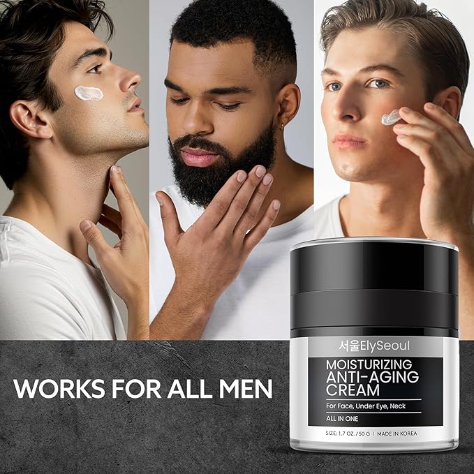 Korean 6 in 1 Face Cream for Men: Anti-Aging Skin Care Facial Moisturizer for Wrinkles Under Eye Bags Dark Circles Puffiness & Firming with Retinol Collagen Peptides Caffeine & Hyaluronic Acid, 1.7 oz