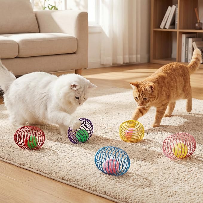 Jecery 5 Pcs Cat Toys Spring,Bell Ball,Multicolor