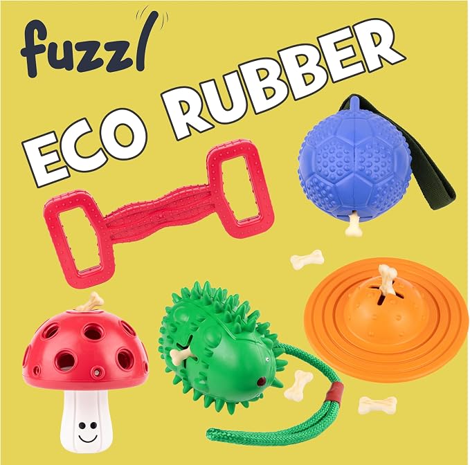 Fuzzl Eco Rubber Chuck & Treat Sky Saucer - Blue - Long Lasting Dog Chew Toys for Aggressive Chewers Strong Dog Toy for Dogs Durable Puppy Toys