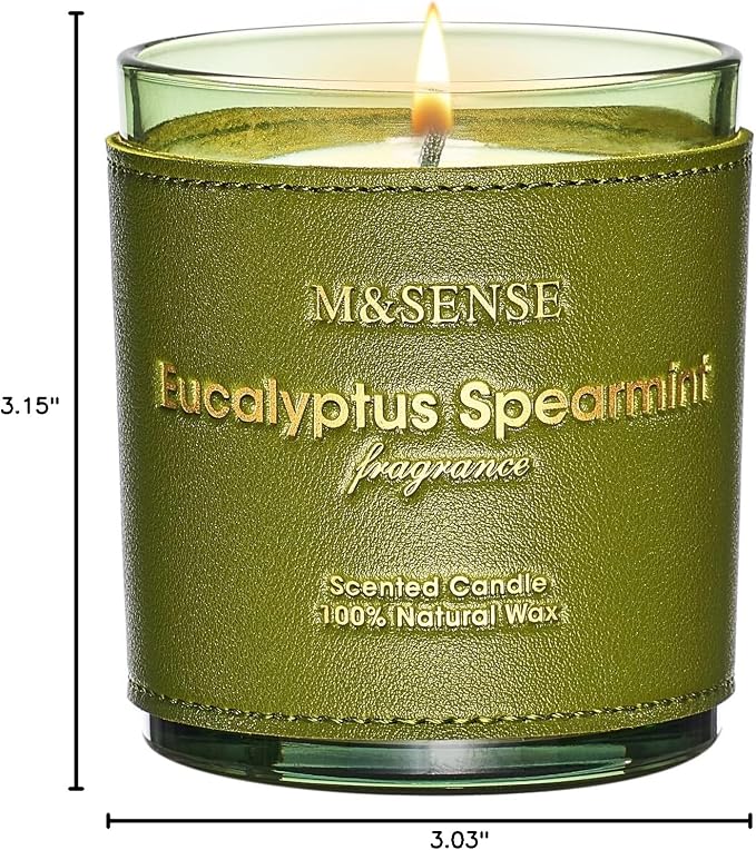 M&SENSE Eucalyptus Mint Vegan Soy Candles, 10oz | 42-Hour Long Burning, Summer Home Fragrance, Stress Relief Calming Meditation, Housewarming Gifts