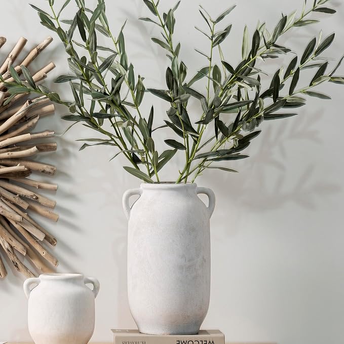 Vanselia Ceramic Flower Vase Home Table Decor Living Room Farmhouse 6 in | Small White Rustic Decorative Flowers Vases Plant Modern Decoration for Kitchen Shelf Coffee Dining Centerpieces Desk