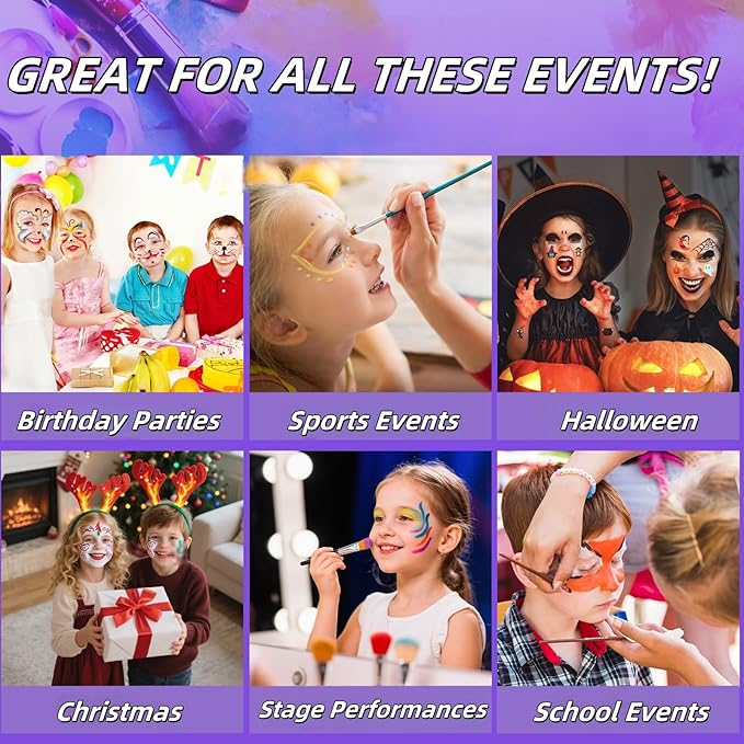 148 Colors Professional Face Painting Kit for Kids | Non-Toxic, Hypoallergenic Water Activated Split Cake Face Paint Palette with 42x10g Cakes | Stencils & Brushes | Halloween , Easter, Party Makeup