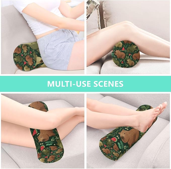 Green Grass Capybara Watermelon Neck Roll Pillow Bolster Round Health Memory Foam Long Cervical Cylinder Pillows with Removable Washable Cover for Body Bed Legs Back Yoga