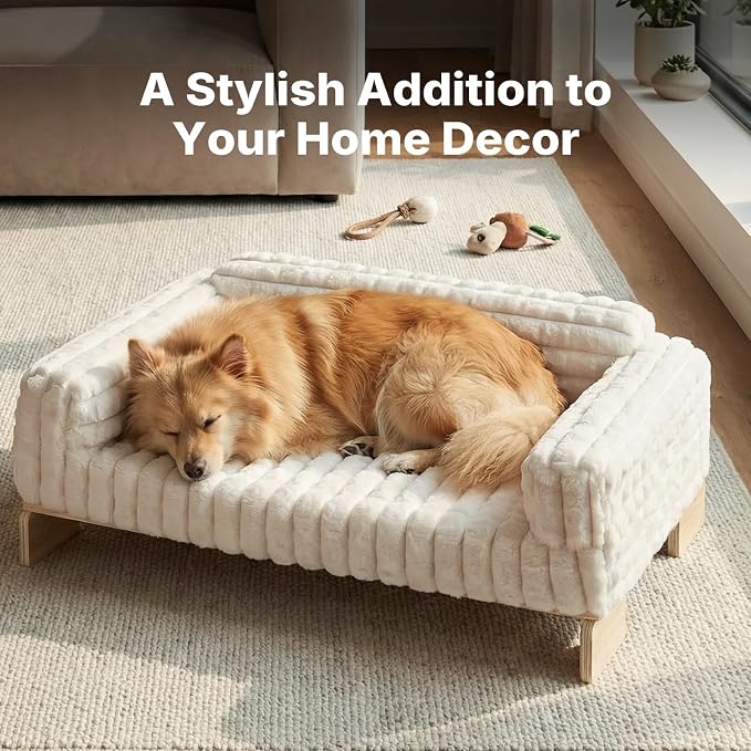 Veehoo Elevated Cat Bed Indoor, Wood Furniture Style Cat Couch Sofa | Indoor cats couch bed, removable washable cover, easy assembly, cozy fluffy cushion