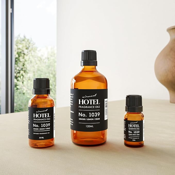 Hotel Diffuser Oil No. 1039 Inspired By The Nobu Hotel - Ginger Lemon Cedar - Premium Fragrance Oil for Ultrasonic and Waterless Diffusers and Crafting - 10 mL, 0.34 fl oz Glass Dropper Bottle