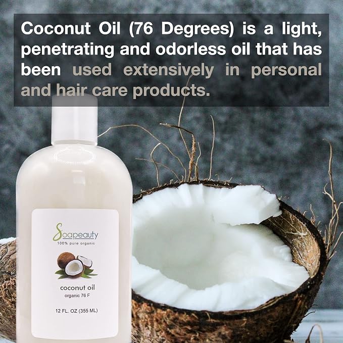 Soapeauty Coconut Oil 76 Degree Cold Pressed | Natural Carrier Oil for Candle Making & Soap Making, Face, Skin Care, Hair Care | (12 Oz)