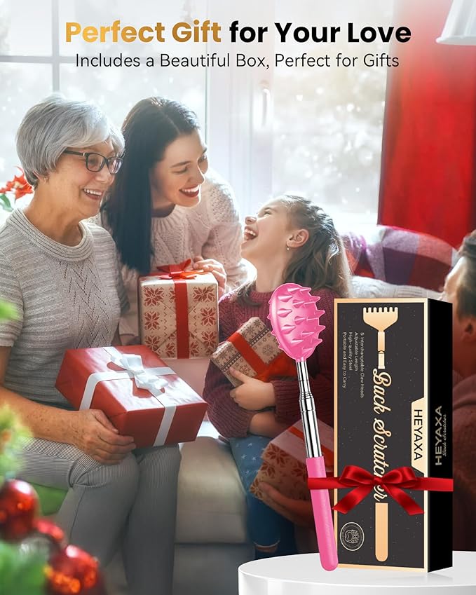 Upgraded Reinforced Telescoping Back Scratcher with 5 Detachable Heads, Larger Scratching Tips, Stocking Stuffer & White Elephant Gifts for for Men Women Adults