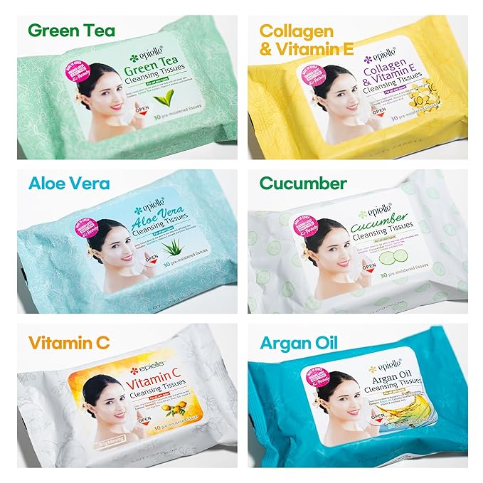 Epielle Argan Oil Makeup Remover Wipes, Gentle Daily Facial Cleanser Towelettes, Remove Dirt, Oil & Waterproof Mascara, Stocking Stuffers, 30 Count (Pack of 6)