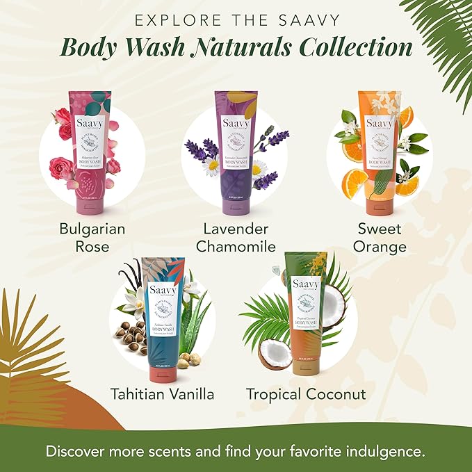 Saavy Naturals Body Wash Tropical Coconut Plant-Based Ingredients| Made In Usa | Sensitive Skin Body Wash, l Organic & Vegan Formula With Coconut Oil, Shea Butter, And Aloe Vera - 8.5 Fl Oz, 2 Pack
