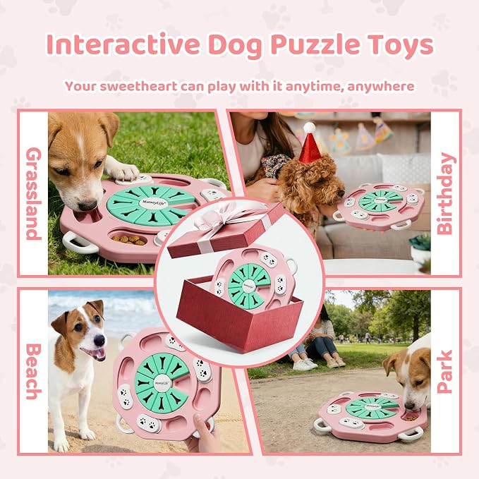 Dog Puzzle Toy for Smart Dogs, Interactive Dog Enrichment Toys,Level2(Pink)