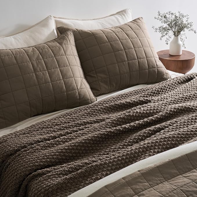 EVERGRACEHOME Chunky Chenille Knit Throw Blanket, 108x92, Mocha Brown | Sculpted Moss Stitch, Chic Modern Farmhouse, All-Season Warmth, OEKO-TEX® Certified, Oversized King for Couch, Bed, Sofa