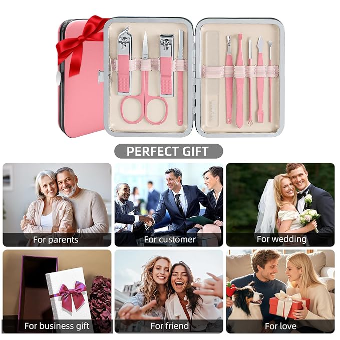 10 in 1 Manicure kit for Women Professional Pink Nail kit, Fingernail and Toenail Clipper Cutters and Personal Pedicure, Complete Manicure Set Women with Travel Beauty Tools Convenience Set