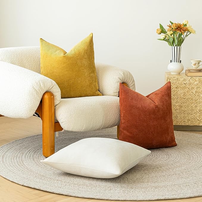 a moment Fall Decorative Throw Pillow Covers Pack of 2,18x18 Inch Yellow | Twill Chenille Cushion Covers for Sofa Living Room Couch Bed