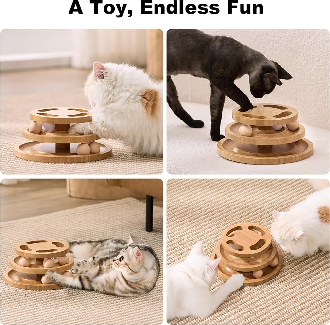 ZOMISIA Cat Ball Track Toy with Puzzle Top, Wooden Cat Toys for Indoor Cats