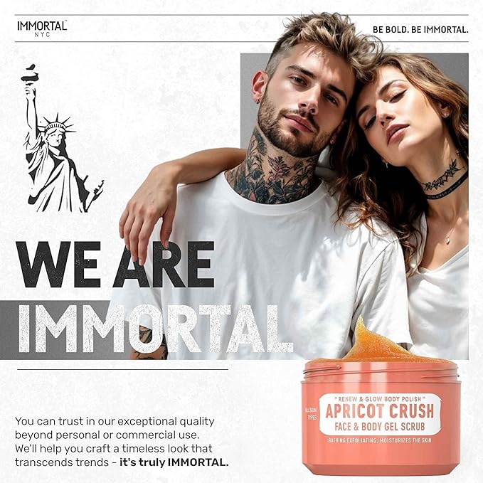 Immortal NYC - Apricot Crush Face & Body Scrub Mask Gel- Moisturizing and Exfoliating Body, Face, Hand, Foot Scrub - Fights Acne, Fine Lines & Wrinkles, Great Gifts For Women & Men - 10 oz