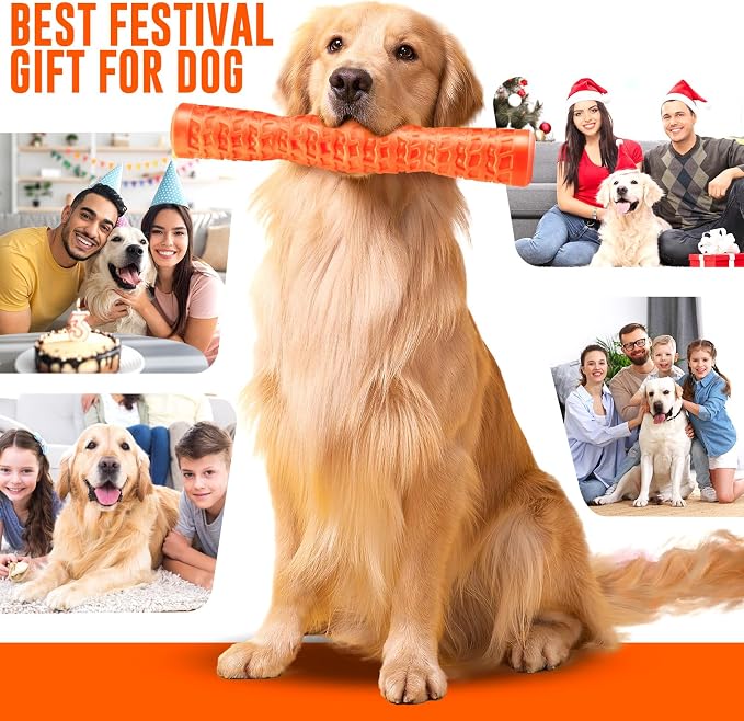 LOYEE Dog Squeaky Toys Interactive Dog Toys for Aggressive Chewers Tough Rubber Chew Toys for Medium/Large Breed, Indestructible Puppy Chew Toys for Teething (Orange)