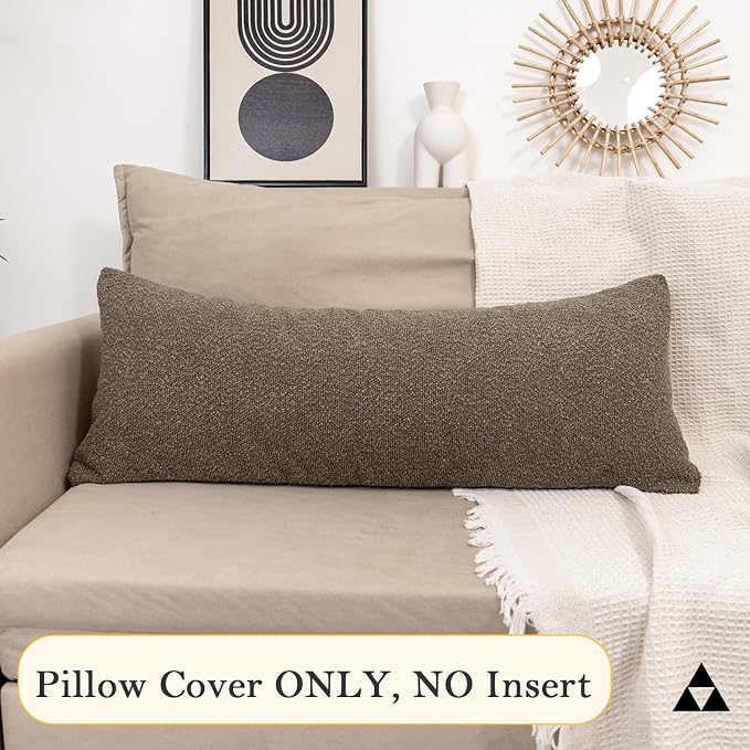 JoraLion 20x54 inch Neutral Boucle Body Pillow Cover, Brown Long Pillow Cover Cozy Soft Cushion Case for Couch Sofa Bed Living Room Home Decor, Pack of 1 (Cover Only)