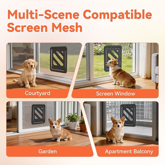 LIBBEPET Dog Door for Screen Door with Lockable Flap for Dog ≤50 lbs, Black | Outer Size 13"x17", Reinforced ABS Frame, Magnetic Auto-Reset Flap, Mosquito Resistant Brush, Scratch Resistant