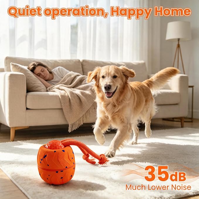 Interactive Dog Toy Ball, Automatic Bouncing Rotating, Realistic Dog Barking Sounds, E‑TPU, IP54, Rechargeable, for Small/Medium/Large Dogs, Indoor/Outdoor (Orange)