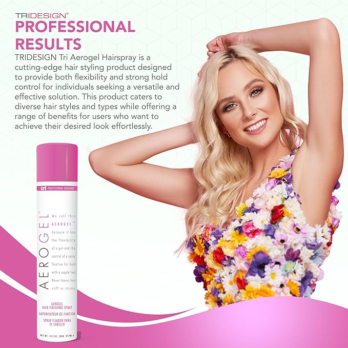 TRI Design Aerogel Hairspray - Strong Hold Hair Finishing Spray for Volumizing & Control, Flexible Styling for All Hair Types, Non-Sticky and Scented - For Women and Men - Pack of 5 (10.5 Oz)