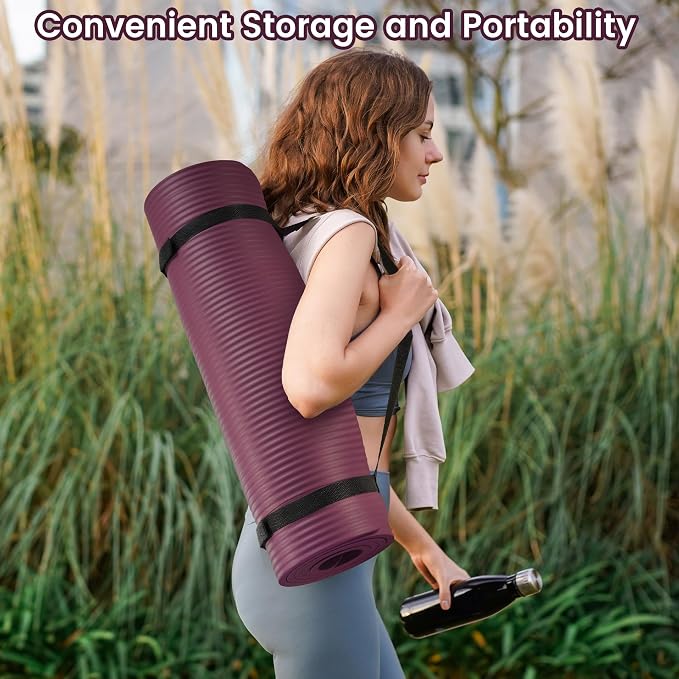 Peekabu 1 or 1/2 Inch Yoga Mat Thick Exercise Workout Mat with Extra Carry Strap Non-slip Fitness Mat Gym Pilates Mat for Stretching & Floor Home Workout Outdoor Training