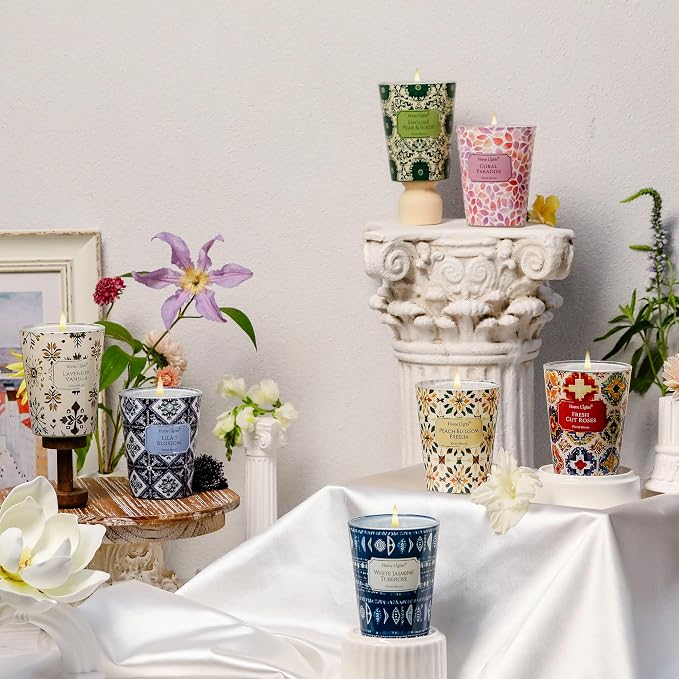 HomeLights 1-Wick Candles for Home Scented - 6.7oz Soy Wax Blend Candle Long-Lasting Fragrance, Bohemian Natural Textures Home Decor and Housewarming Gifts, Lilac Blossom