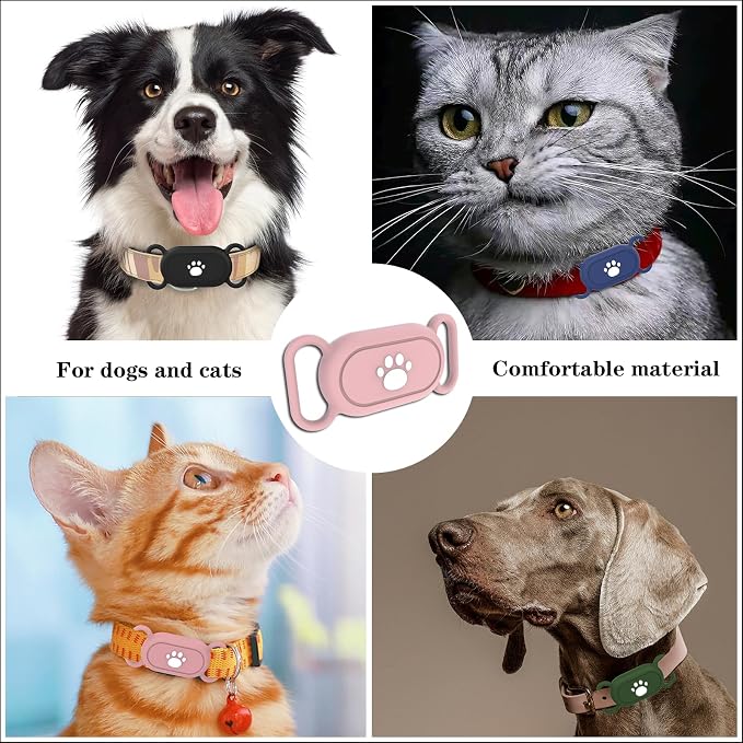 Waterproof Dog Collar Compatible with Samsung Galaxy SmartTag2 | Silicone GPS Tracker Hidden Loop Holder for Smart Tag2, Anti-Lost Collar Tag2 Paw Case (Pink)