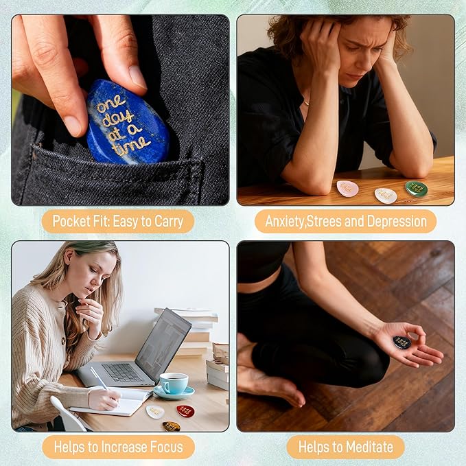 LAIDANLA Worry Stone for Anxiety Red Agate Healing Crystal Sensory Fidget Thumb Stones One Day at A Time Mental Health Depression Stress Relief Items Inspirational Thinking of You Gifts for Women Men
