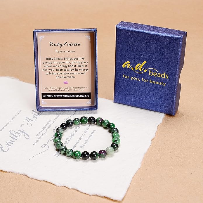 AD Beads Handmade Gemstone Stretch Elastic Bracelet Crystal Healing Reiki Nature's Beauty and Spiritual Essence Unisex