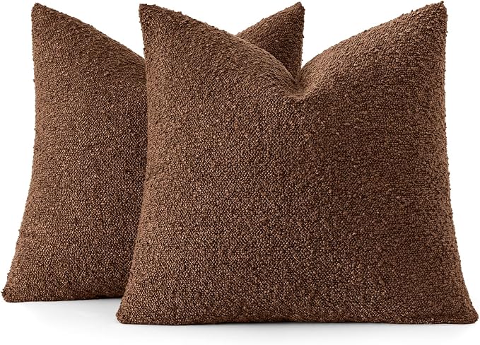 MIULEE 20x20 Decorative Lumbar Boucle Couch Pillow Covers Chestnut Brown | Set of 2 Textured Neutral Fall Autumn Throw Pillow Covers, Accent Solid Pillowcases, Sofa Living Room Home Decor