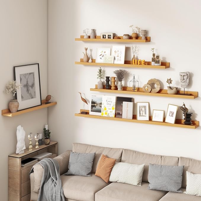 Picture Ledge Shelf, Floating Shelves for Wall, 40" W Set of 2, Oak | FSC Certified Engineered Wood, Wall Mounted Bookshelf, for Nursery Living Room Bedroom, Pre-Drilled, Easy Install