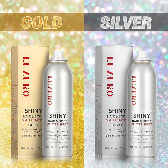 Hair and Body Glitter Spray for Women Kids, 6.34OZ Large Capacity Original Temporary Shimmery Glitter Spray for Festival Rave Outfits Accessories, Singer Concert, Wedding Season, Rainbow Silver