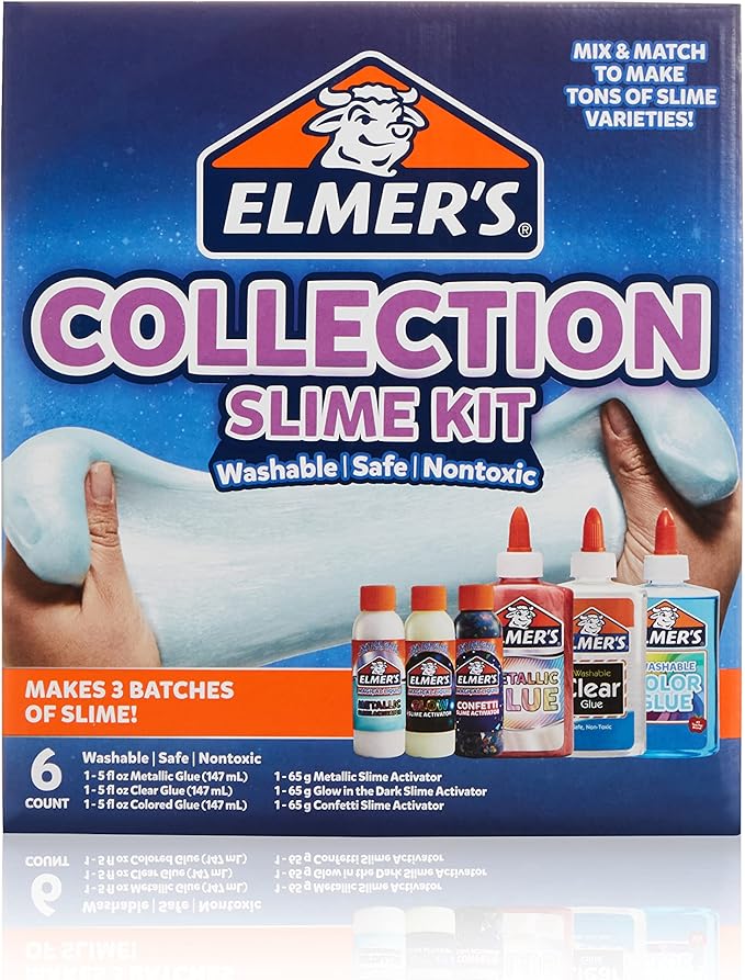 Elmer's Collection Slime Kit | Supplies Include Glow In The Dark Magical Liquid Slime Activator Metallic Magical Liquid Confetti Translucent Glue Metallic Glue Clear 6 Count